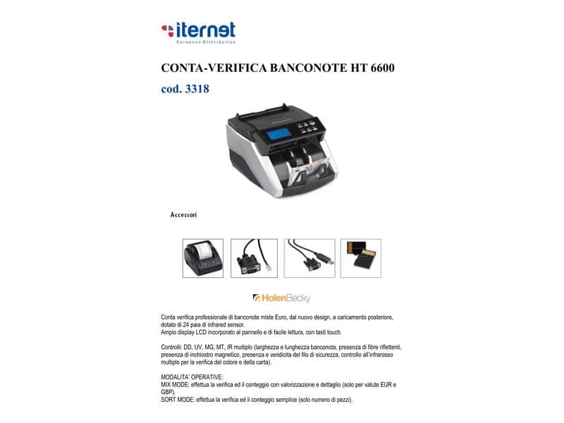 Conta-verifica banconote HolenBecky HT 6600 nero/silver controlli MG, MT, UV, MULTI IR, DD - 3318