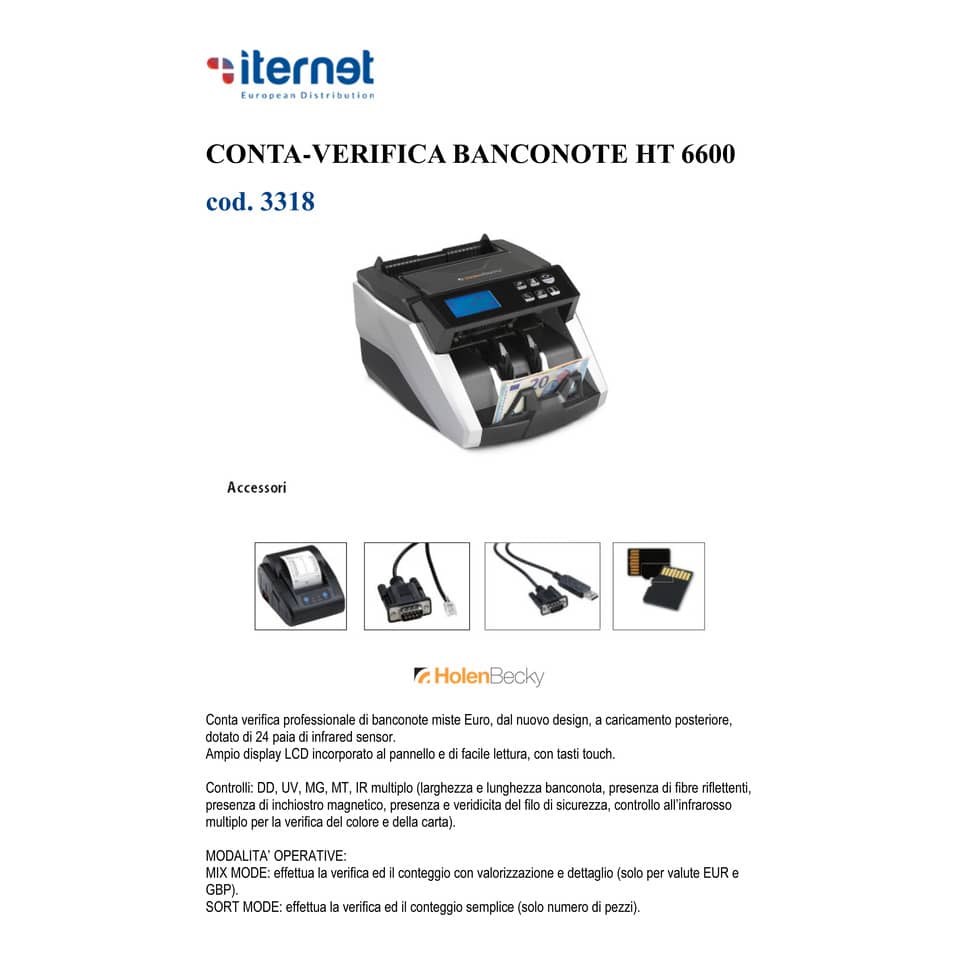 Conta-verifica banconote HolenBecky HT 6600 nero/silver controlli MG, MT, UV, MULTI IR, DD - 3318