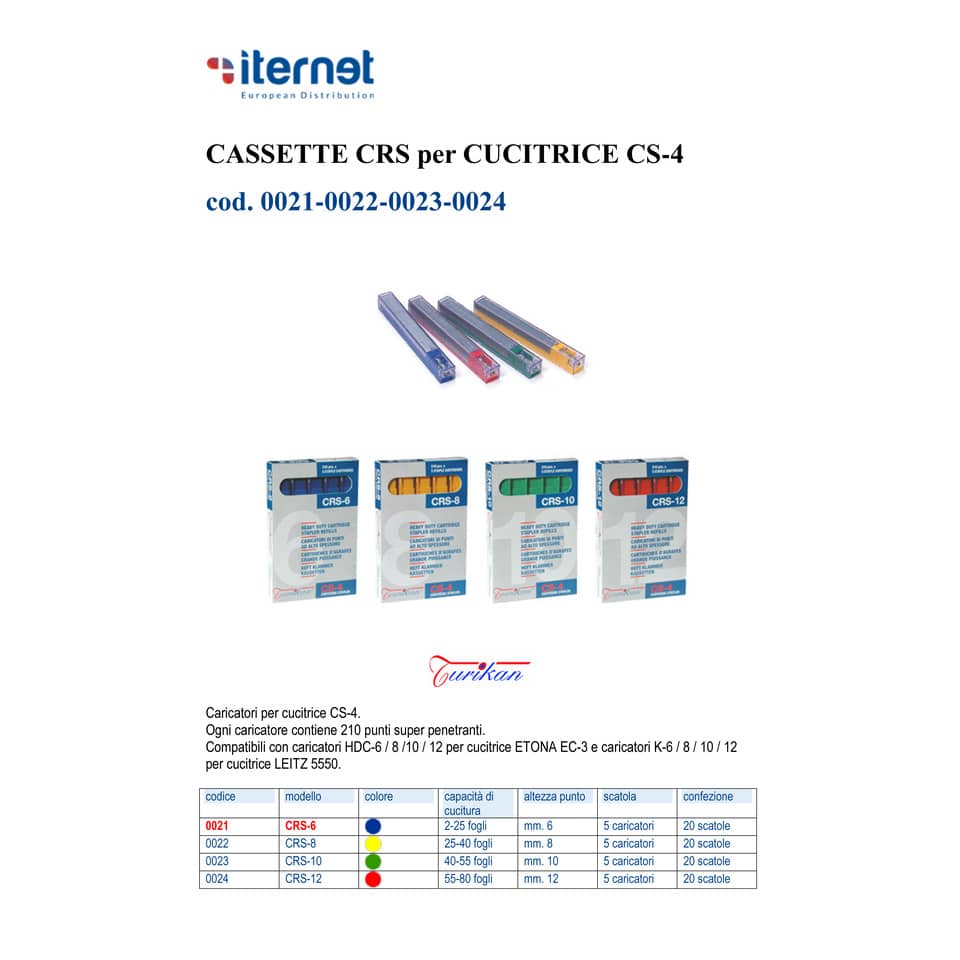 Caricatori per cucitrice Turikan CRS-6 blu h. 6mm capacità 2-25 fogli conf. 5 - 0021