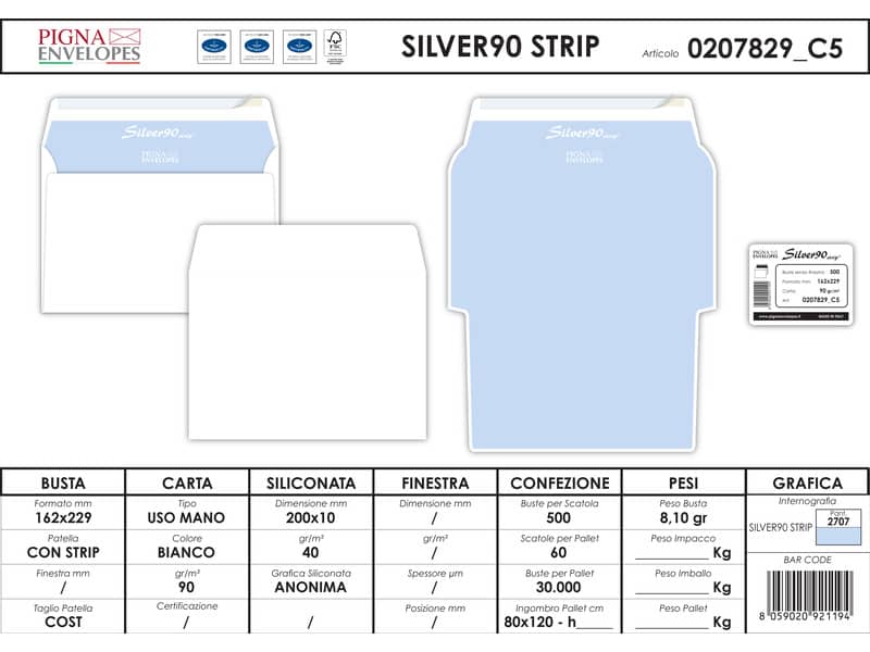 Buste senza finestra Pigna Envelopes Silver90 90 g/m² 162x229 mm bianco conf. 500 - 0207829