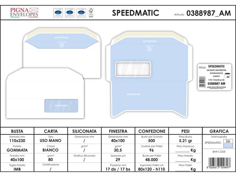 Buste con finestra Pigna Envelopes Silvermartic Lux 80 g/m² 110x230 mm bianco - conf. 500 - 0388987