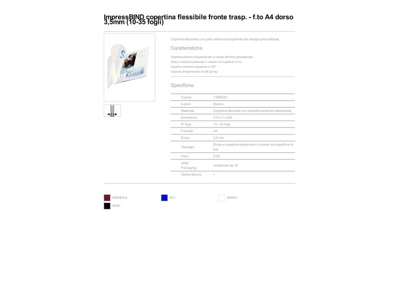 Copertina flessibile max 10-35 fogli Leitz impressBIND in PPL con dorso da 3,5 mm A4 bianco  conf. da 10 - 73980001