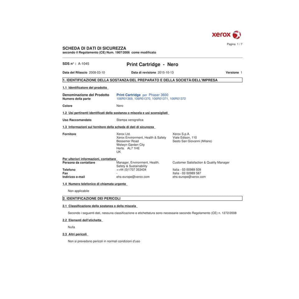 Toner alta capacità 3600 Xerox nero  106R01371