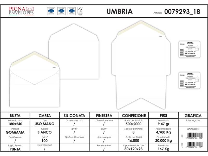 Buste senza finestra Pigna Envelopes Umbria 100 g/m² 180x240 mm bianco conf. 500 - 0079293