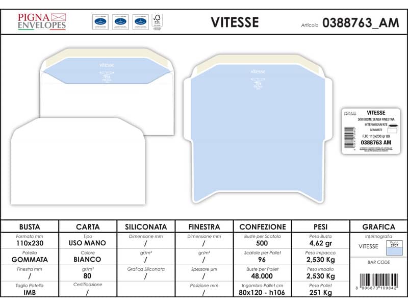 Buste senza finestra Pigna Envelopes Silvermatic 80 g/m² 110x230 mm bianco conf. 500 - 0388763