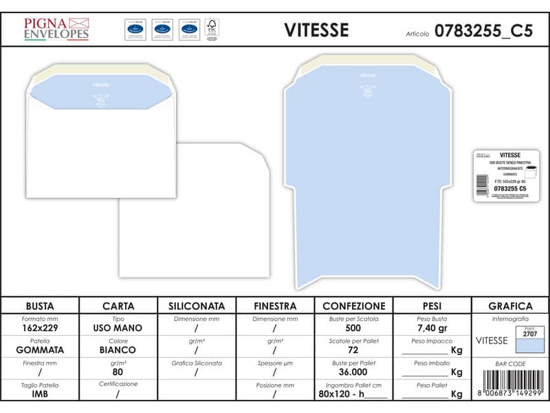 Buste senza finestra Pigna Envelopes Silvermatic 80 g/m² 162x229 mm bianco conf. 500 - 0783255