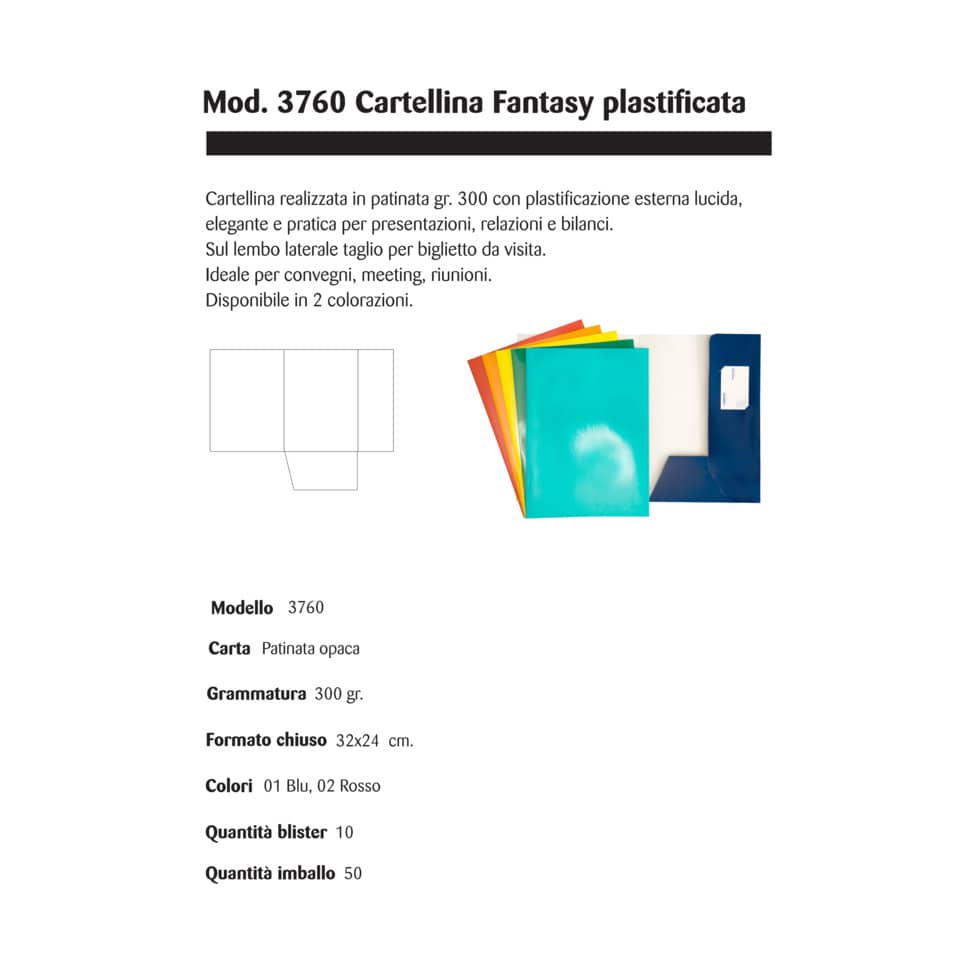 Cartelline a 2 lembi 4Mat 32x24 cm in cartoncino plastificato 300 g/m² blu conf. da 10 pezzi - 3760 01