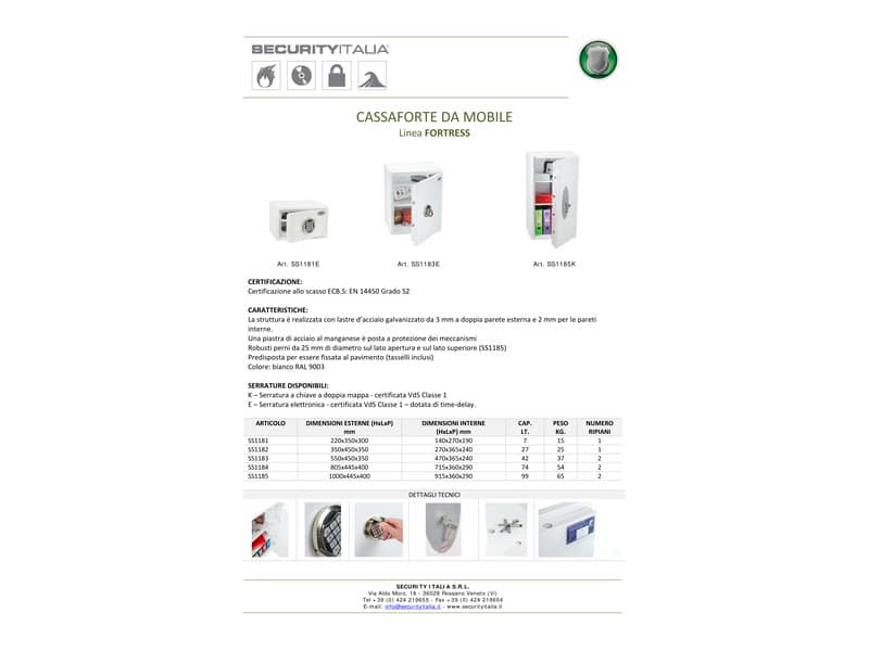 Cassaforte Phoenix bianco - Ral 9003 con serratura a chiave doppia mappa 7 lt. SS1181 K