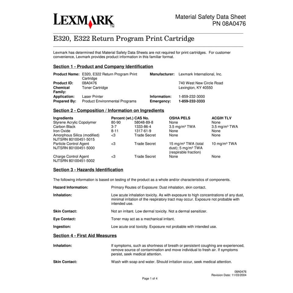 Toner return program Lexmark nero  08A0476