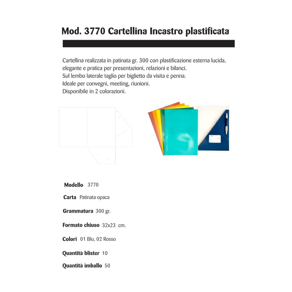 Cartelline tasca triangolare 4Mat 32x24 cm in cartoncino plastificato 300 g/m² blu  conf. da 10 pezzi - 3770 01