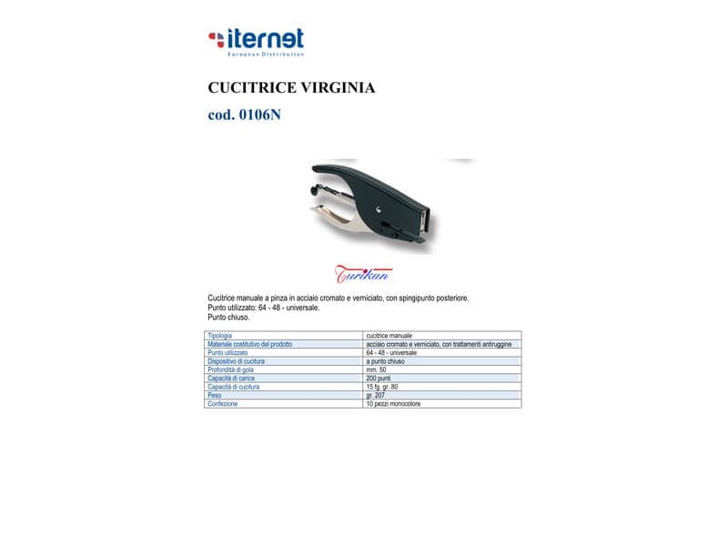 EC - Cucitrice manuale a pinza Turikan VIRGINIA passo 6 mm nero punto chiuso 0106N