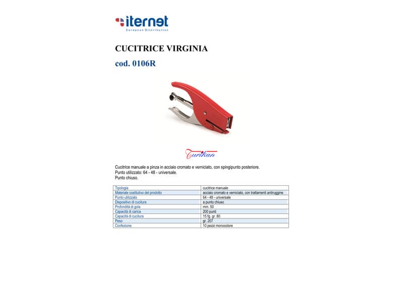EC - Cucitrice manuale a pinza Turikan VIRGINIA passo 6 mm rosso punto chiuso 0106R