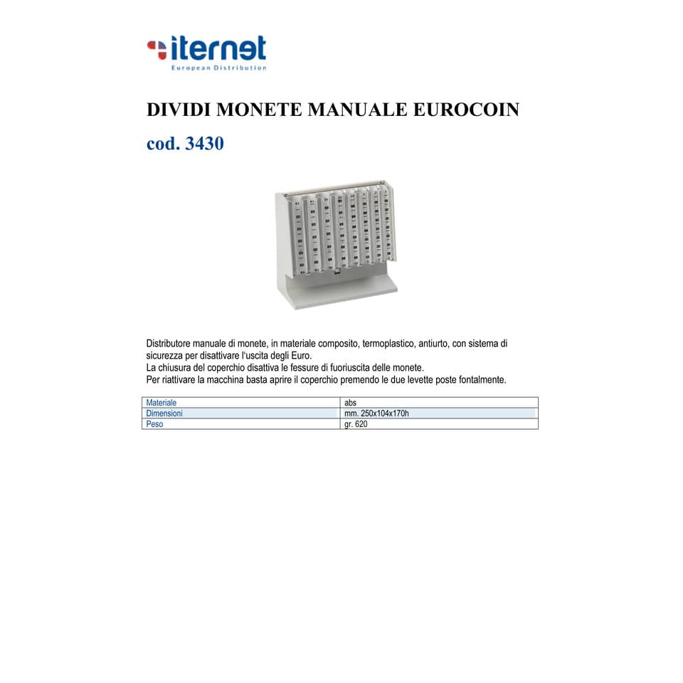 Distributore di monete EUROCOIN grigio mm. 250x104x170h 3430