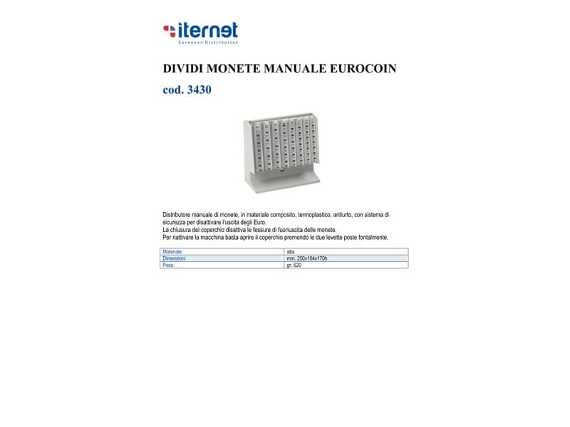 Distributore di monete EUROCOIN grigio mm. 250x104x170h 3430