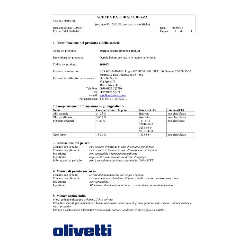 Nastro 2605/3NR Olivetti nero-rosso  80406