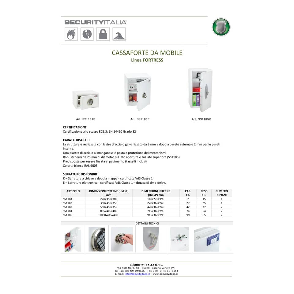 Cassaforte Phoenix bianco - Ral 9003 con serratura a chiave doppia mappa. 42 lt. SS1183 K