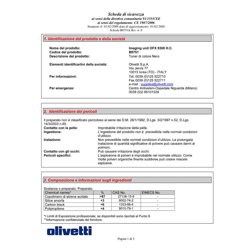 Unità immagine alta capacità Olivetti  B0751