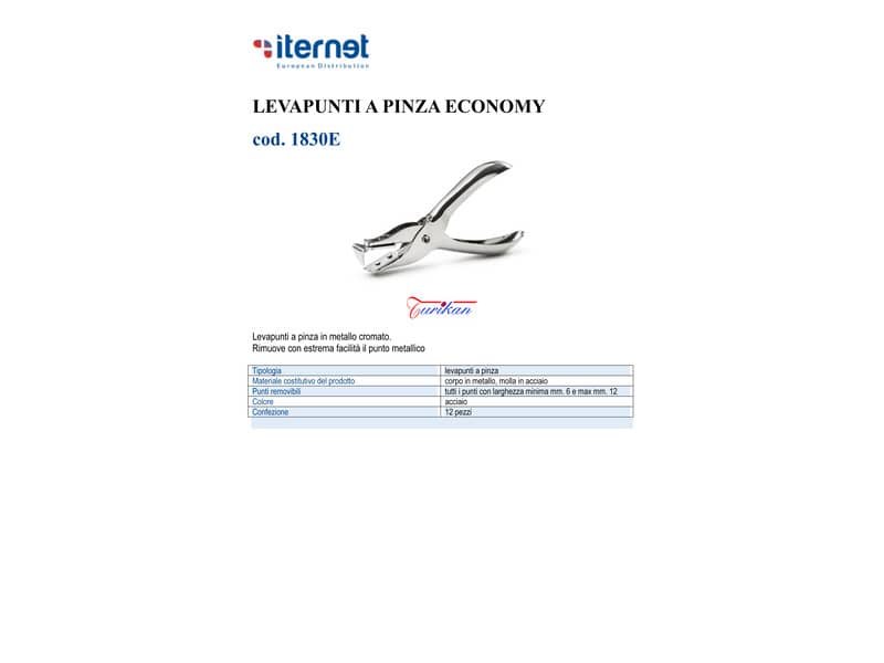 Levapunti a pinza Turikan Economy metallo cromato silver per punti 6-12 mm 1830E