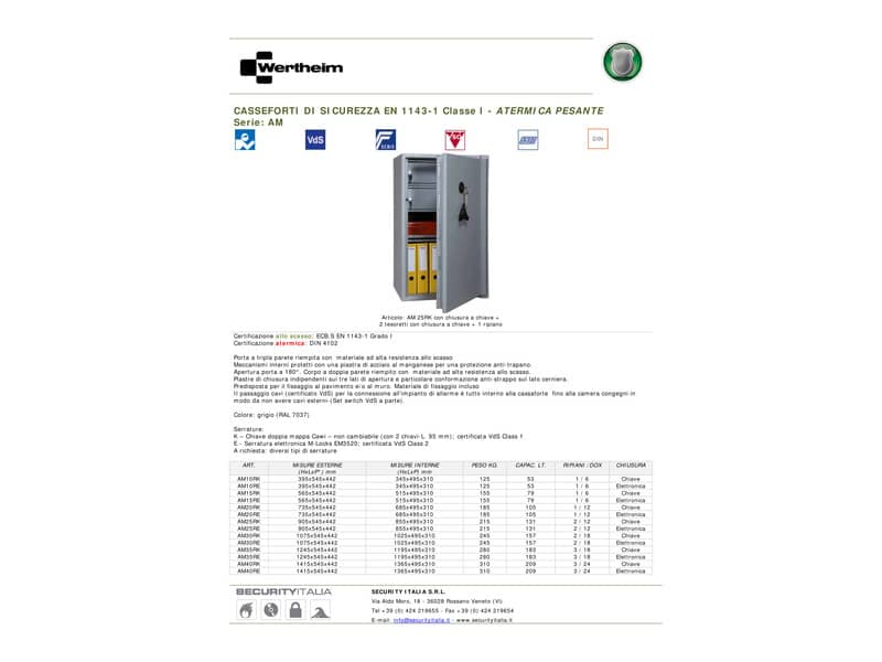 Cassaforte Wertheim grigio - RAL 7037 con chiave a doppia mappa. 79 lt. AM 15 RK