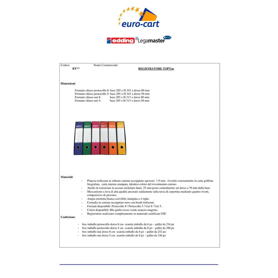 Registratore commerciale TOPToo con custodia dorso 8 cm arancio 23x30 cm - RMU8AR