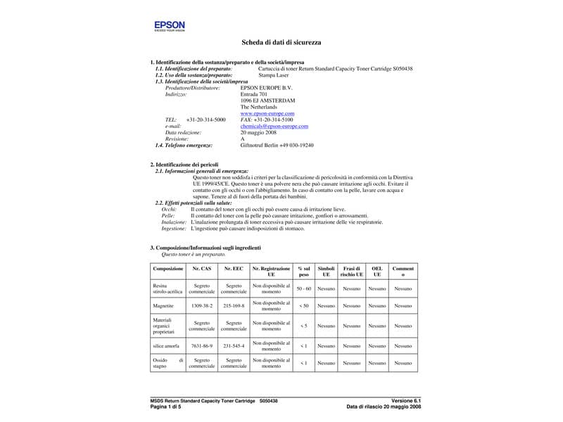 Toner return program 0438 Epson nero  C13S050438