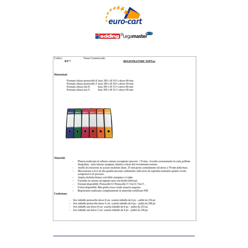 Registratore commerciale TOPToo con custodia dorso 8 cm giallo 23x30 cm - RMU8GI