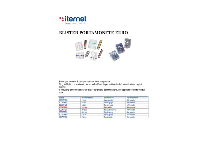 Blister per monete HolenBecky 10 cent capacità 40 moneteplastica trasparente confezione da 100 blister - 8003TRBC