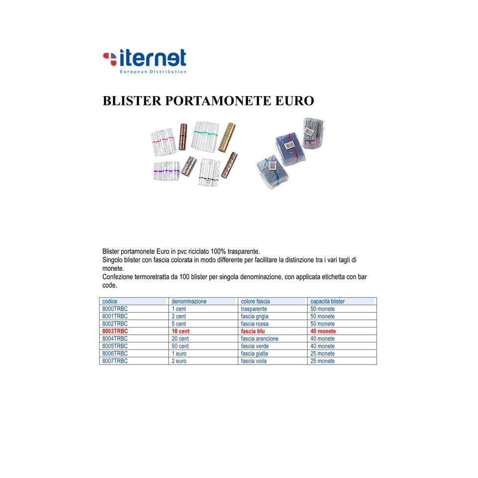 Blister per monete HolenBecky 10 cent capacità 40 moneteplastica trasparente confezione da 100 blister - 8003TRBC