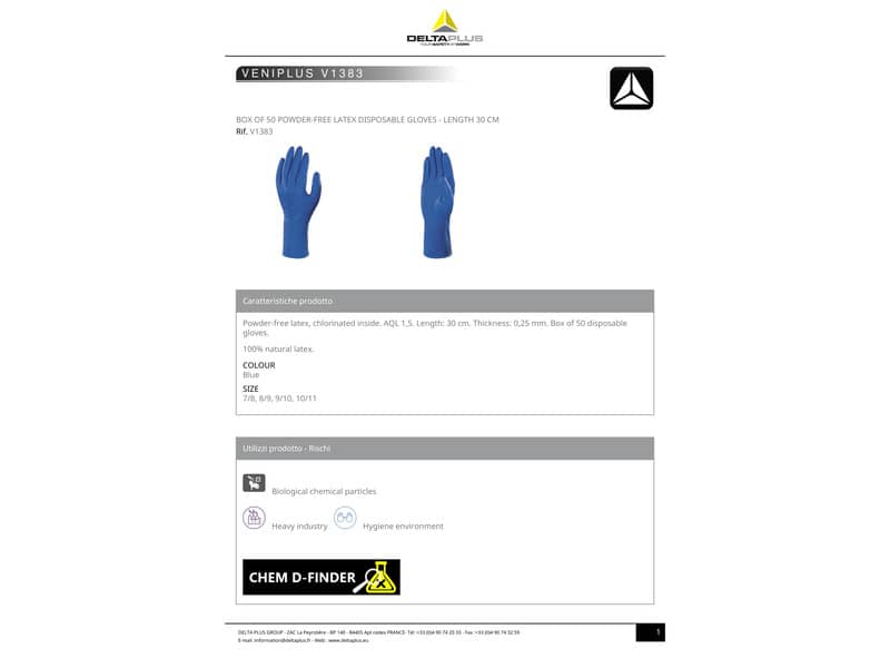 Guanti monouso Delta Plus Veniplus blu blu 30 cm lattice non talcato taglia 10/11 - Conf. 50 pezzi - V138310