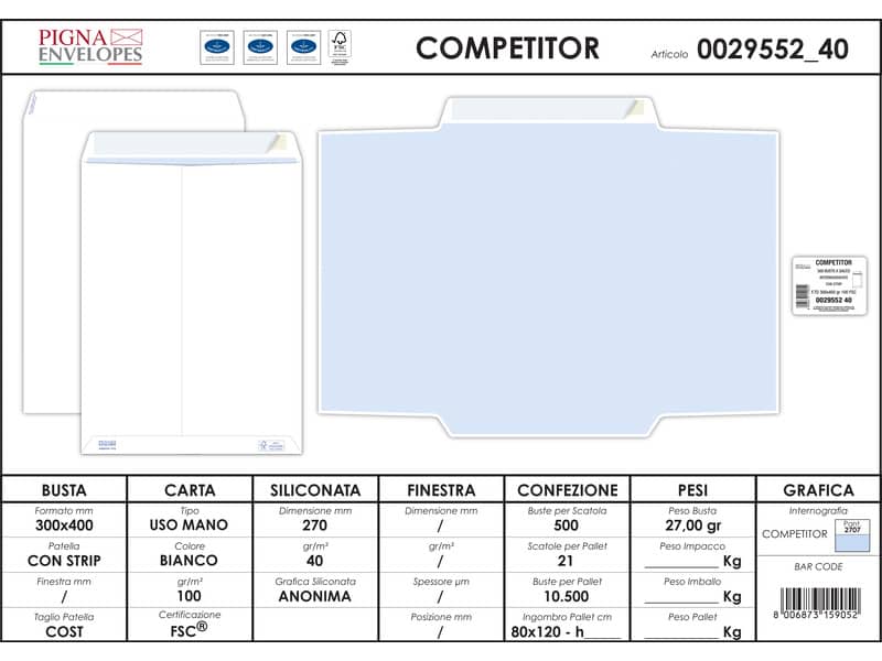 Buste Autoadesive removibili Pigna Pigna Envelopes Competitor strip 100 g/m² 300x400 mm  conf. 500 - 0029552