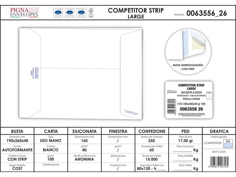 Buste Competitor Large Pigna Envelopes strip 190x260x40 bianco Conf. 250 buste - 0063556