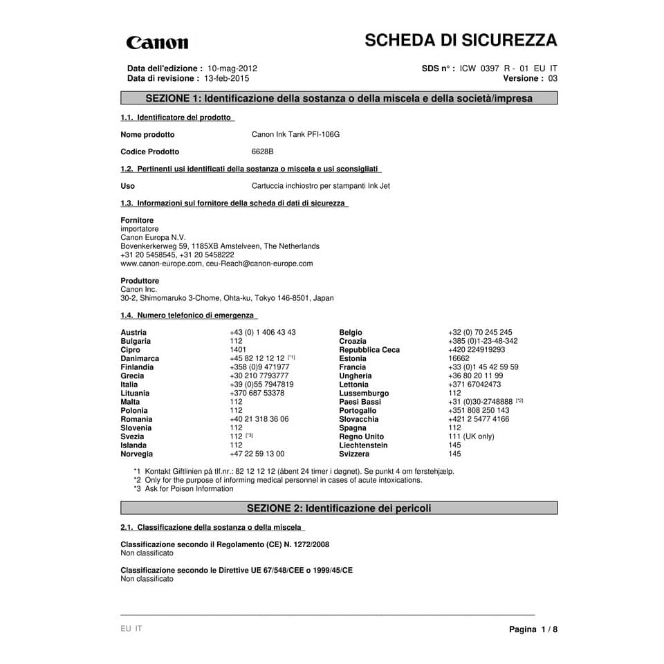 Serbatoio inchiostro PFI-106 Canon verde  6628B001AA