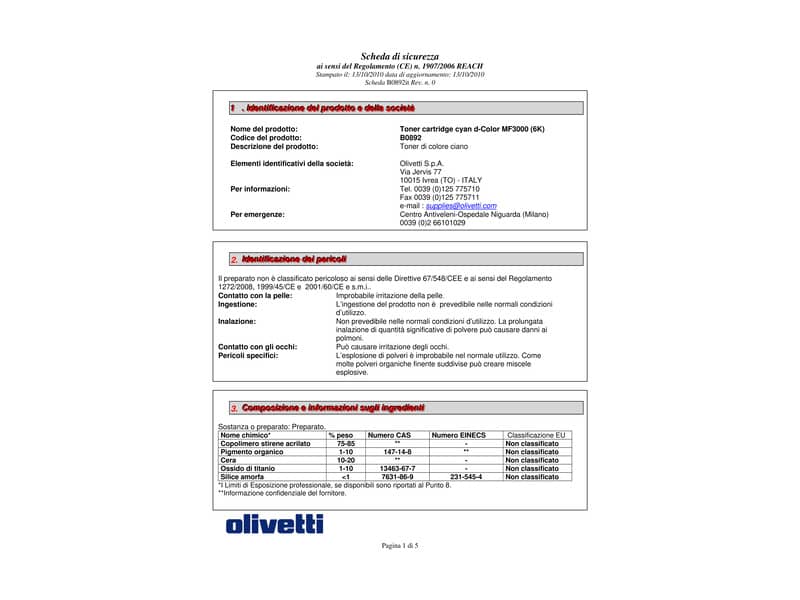 Toner Olivetti ciano  B0892