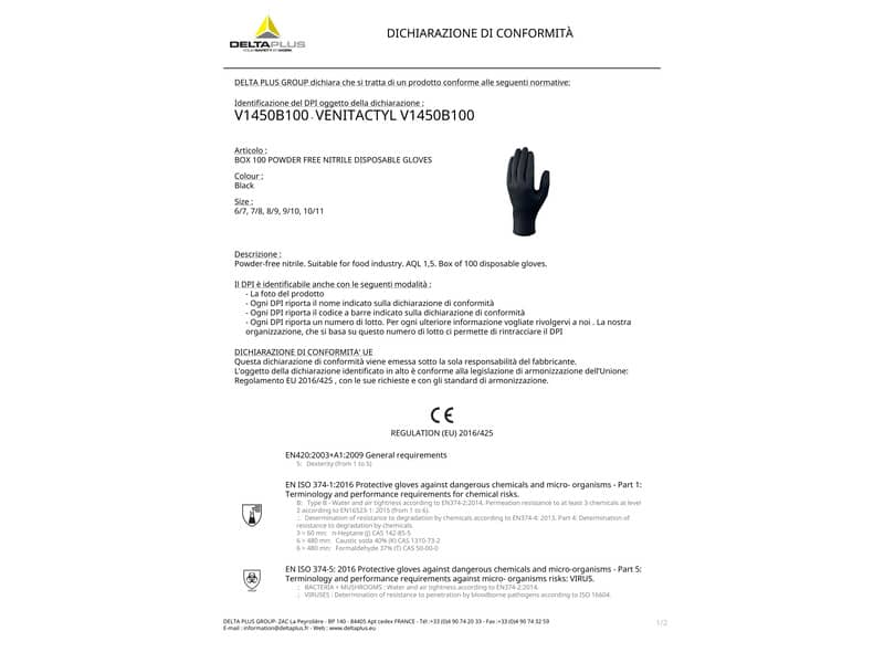Guanti monouso Delta Plus Venitactyl nero nitrile non talcato taglia 7/8 Conf. 100 pezzi - V1450B10007