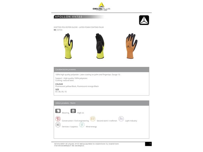Guanto da lavoro Delta Plus Apollon VV733 in maglia poliestere arancio-nero taglia 9 - VV733OR09
