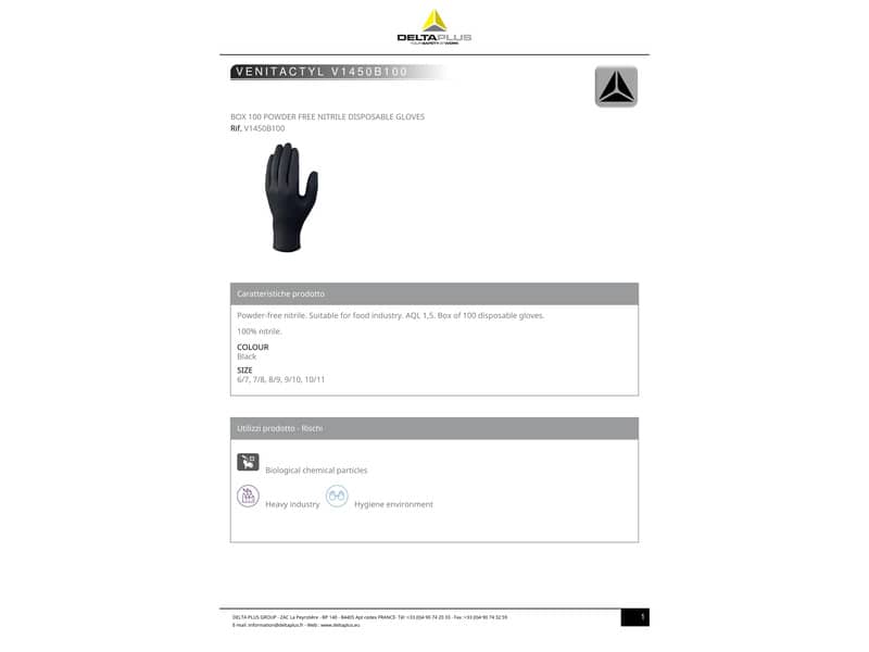 Guanti monouso Delta Plus Venitactyl nero nitrile non talcato taglia 9/10 Conf. 100 pezzi - V1450B10009