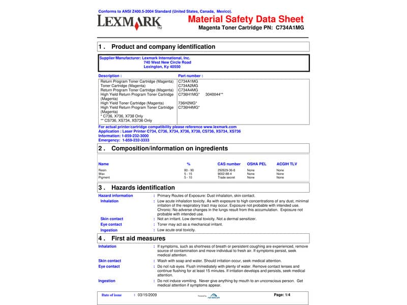 Toner return program Lexmark magenta  C734A1MG