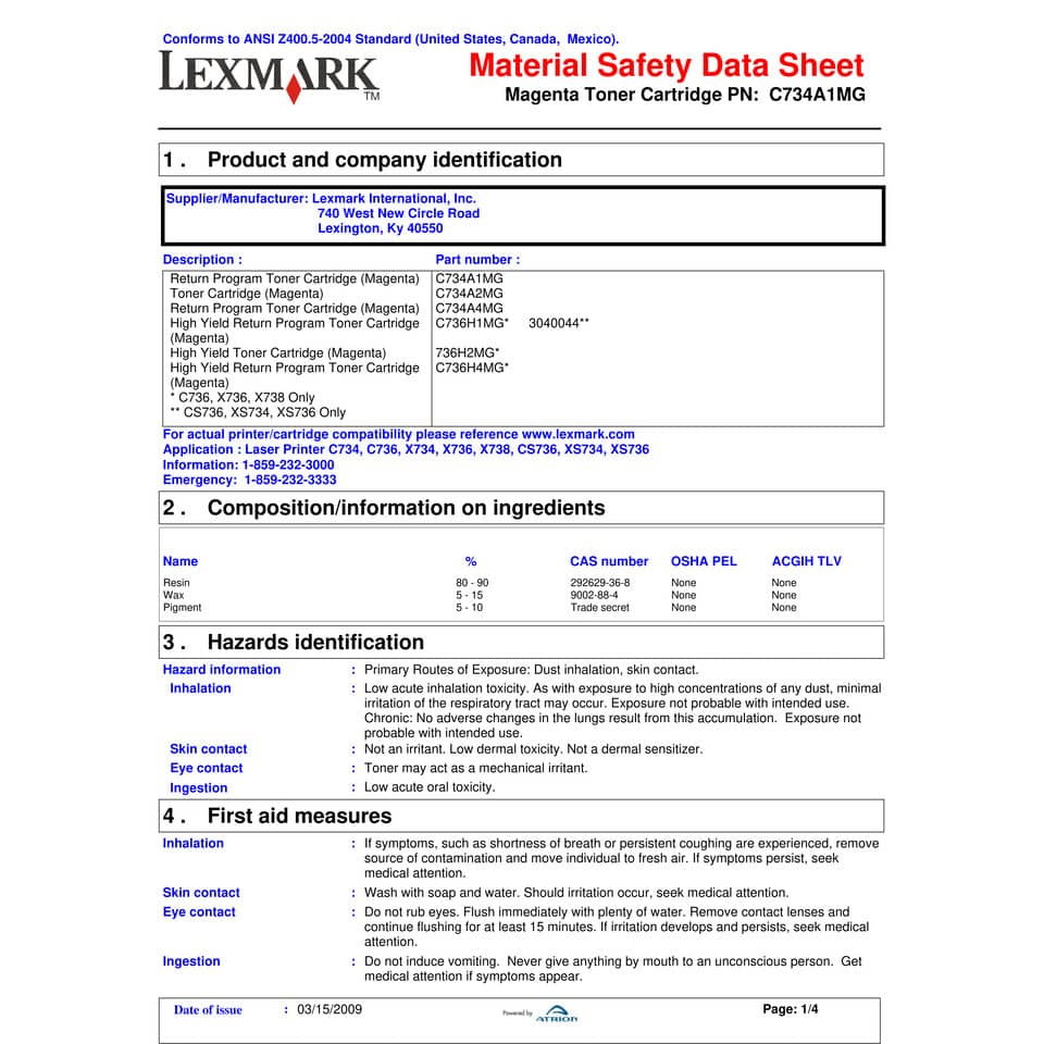 Toner return program Lexmark magenta  C734A1MG