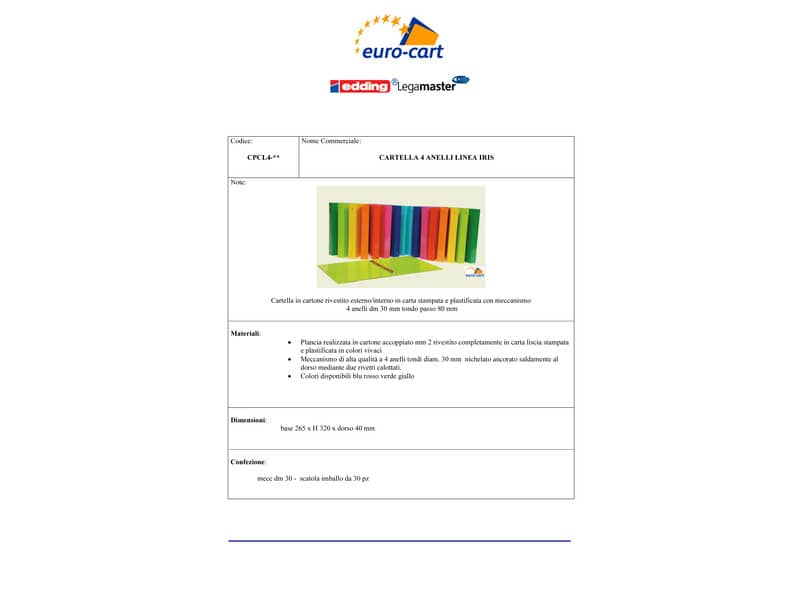 Raccoglitore Euro-cart Iris A4 dorso 4 cm 4 anelli tondi 30 mm verde lime CPCL4-30VL