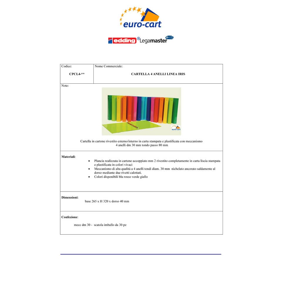 Raccoglitore Euro-cart Iris A4 dorso 4 cm 4 anelli tondi 30 mm verde lime CPCL4-30VL