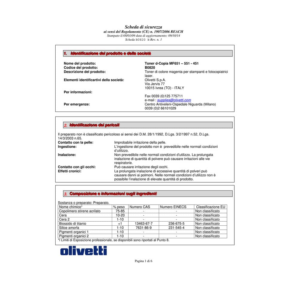 Toner Olivetti magenta  B0820