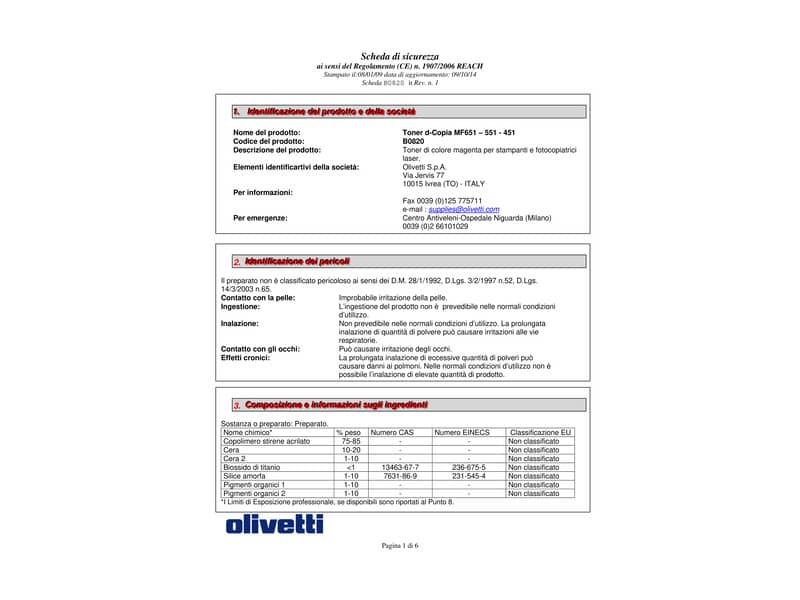 Toner Olivetti magenta  B0820
