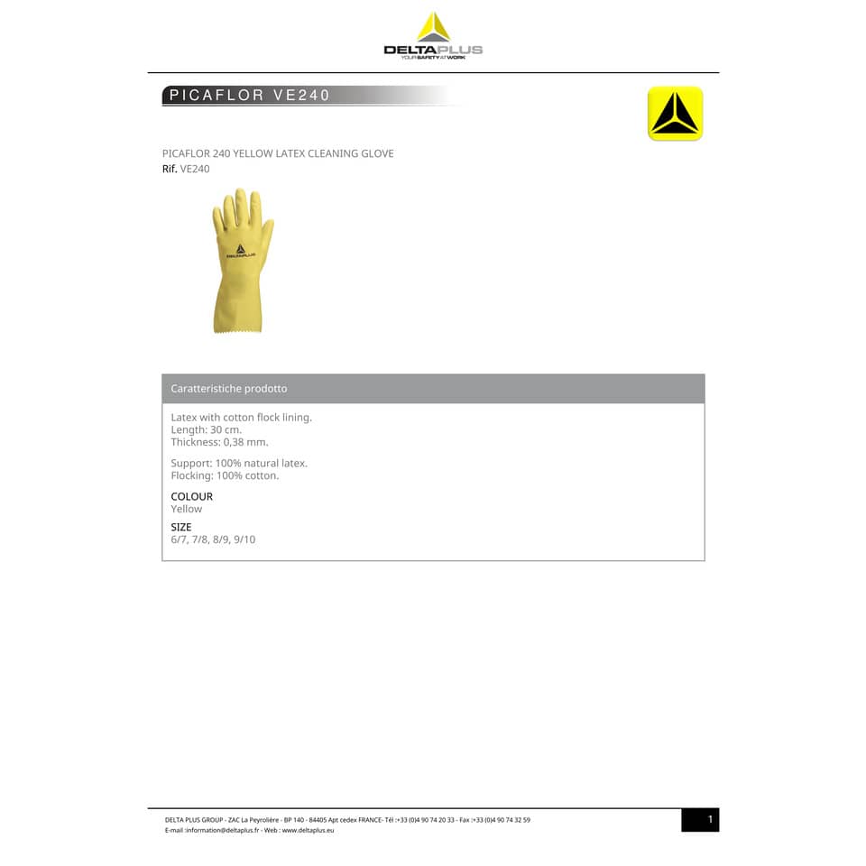 Guanti casalinghi Delta Plus Picaflor lattice giallo 30 cm taglia 7/8 - VE240JA07