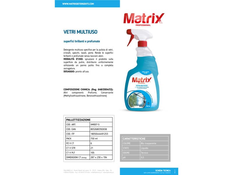 Detergente multiuso per vetri e specchi Matrix Professional 750 ml XM007-S