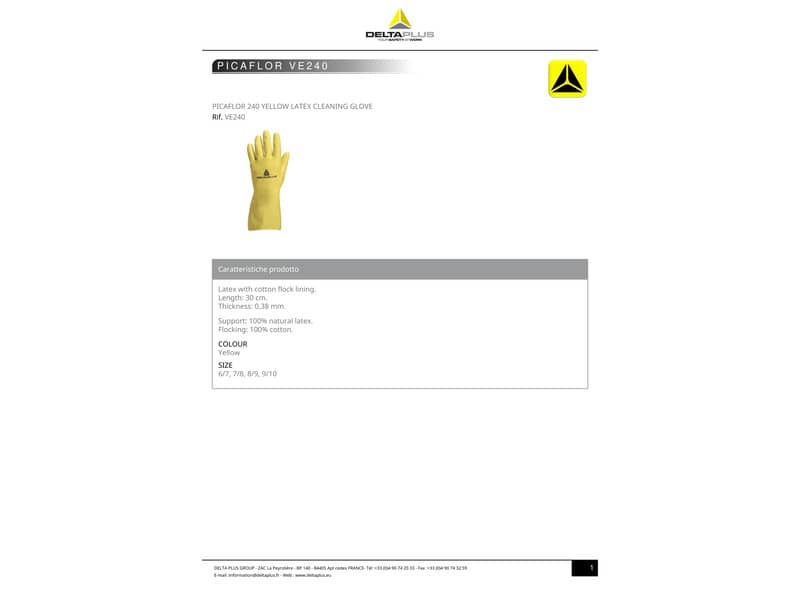 Guanti casalinghi Delta Plus Picaflor lattice giallo 30 cm taglia 8/9 - VE240JA08
