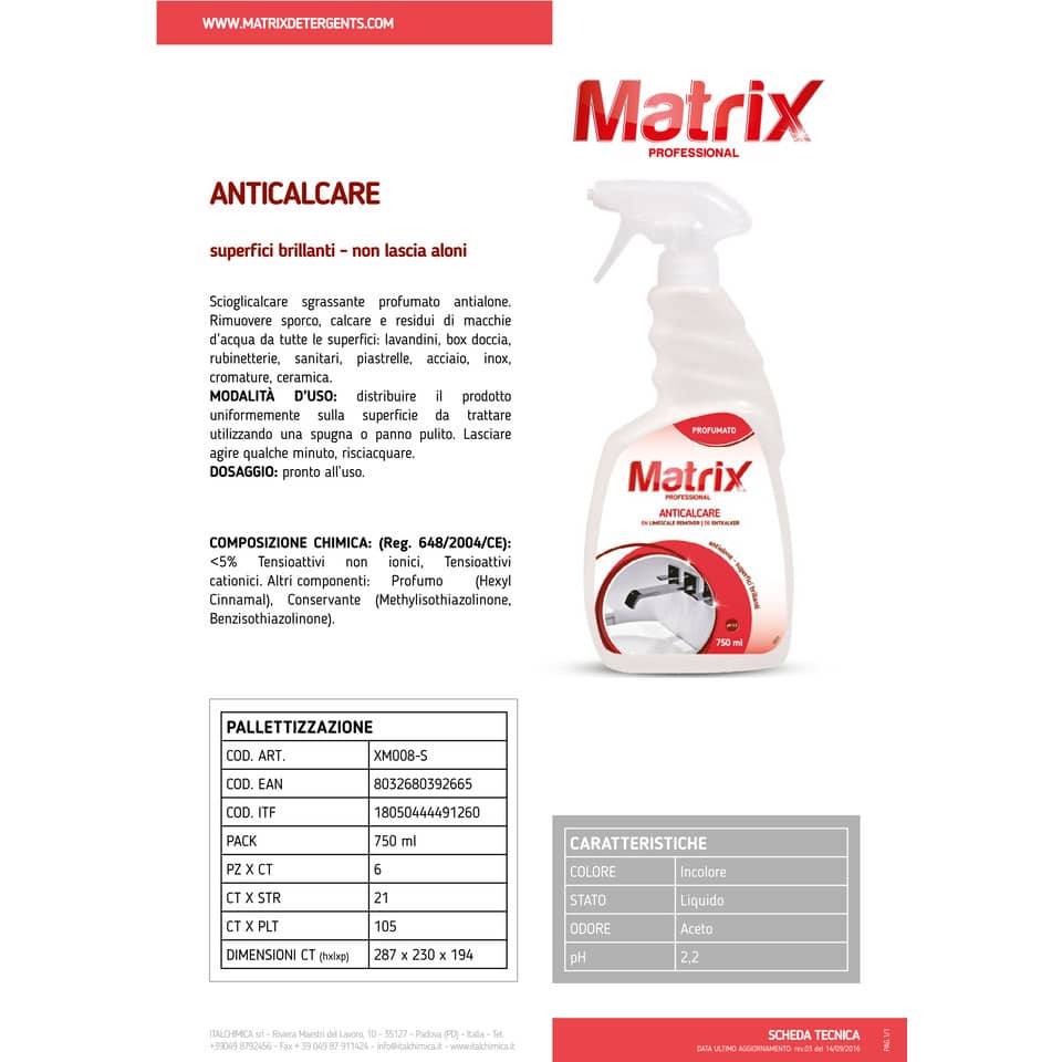 Detergente per sanitari, lavabi, piastrelle Matrix 750 ml XM008-S