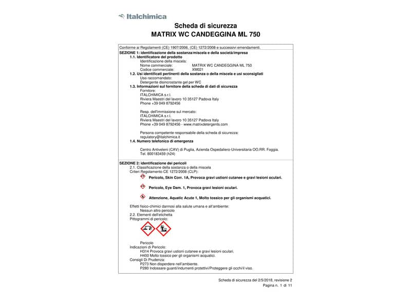 Detergente con candeggina Gel per WC Matrix 750 ml XM021