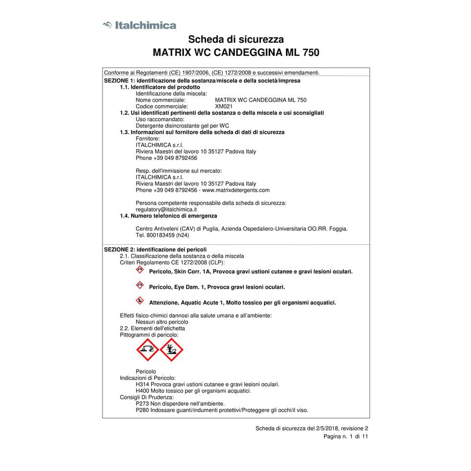 Detergente con candeggina Gel per WC Matrix 750 ml XM021