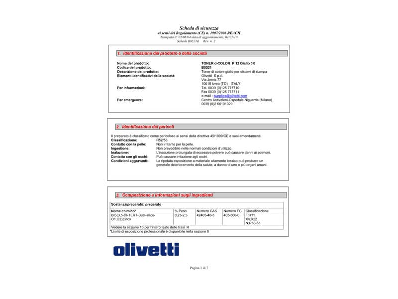 Toner Olivetti giallo  B0521