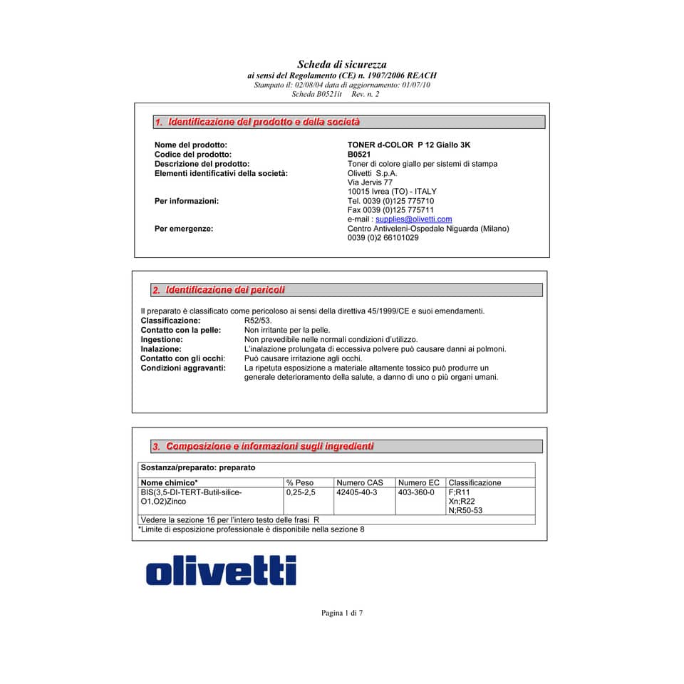 Toner Olivetti giallo  B0521